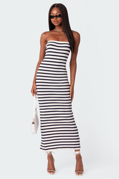 Knit Back Slitted Maxi Dress