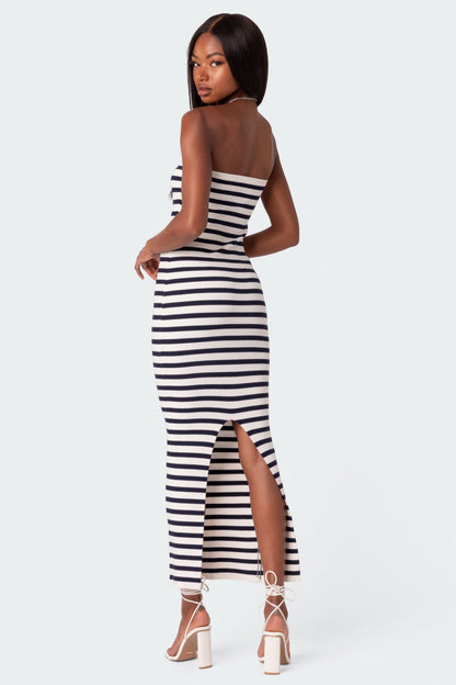 Knit Back Slitted Maxi Dress